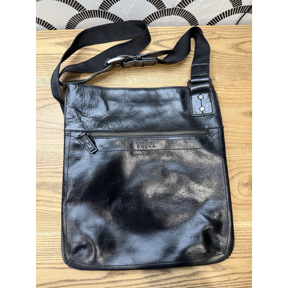 Fossil Black Leather Explorer Large Tote Crossbody Bag Messenger Purse 14x13"